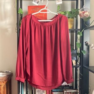 Flowy Long Sleeve Red Blouse